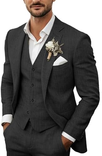Fato de linho leve de três peças para homem – conjunto de verão de corte elegante para casamentos e eventos formais