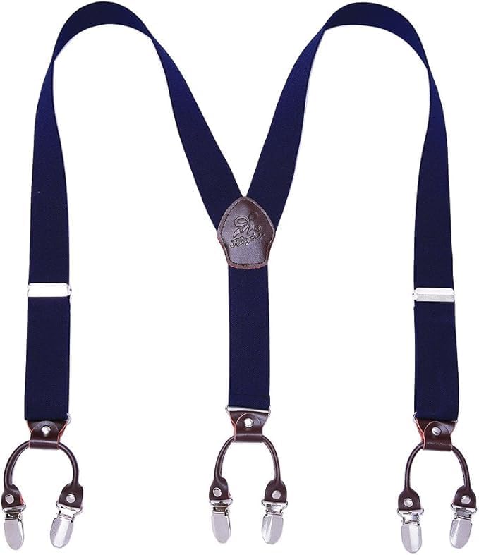 Men’s Checked Y-Back Braces – Adjustable Six-Clip Suspenders for Smart and Formal Styling