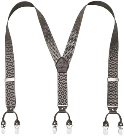 Men’s Checked Y-Back Braces – Adjustable Six-Clip Suspenders for Smart and Formal Styling