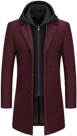 Winterjas van wolmix met capuchon voor heren - lange getailleerde overjas met gelaagd voorpand met ritssluiting voor een nette casual look in herfst en winter