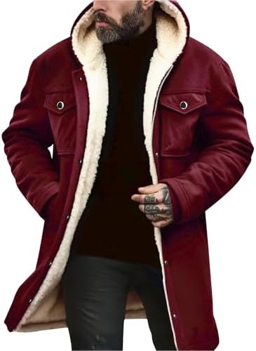 Men’s Fleece-Lined Hooded Winter Coat with Flap Pockets – Longline Casual Outerwear for Cold-Weather Layering