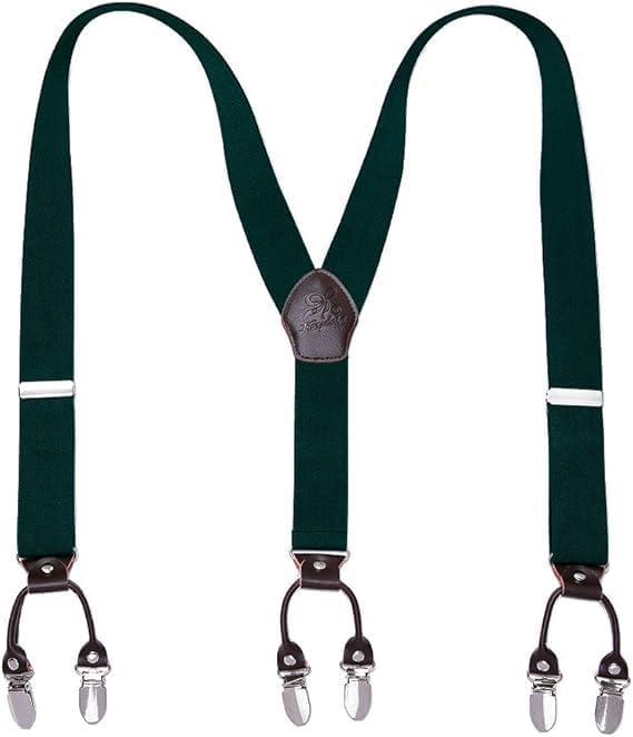 Men’s Checked Y-Back Braces – Adjustable Six-Clip Suspenders for Smart and Formal Styling