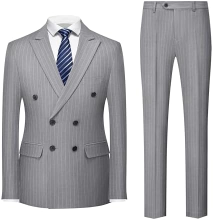 Men’s Double-Breasted Pinstripe Suit Set – Slim Formal Tailoring for Business and Weddings