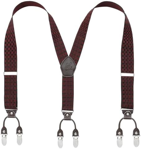 Men’s Checked Y-Back Braces – Adjustable Six-Clip Suspenders for Smart and Formal Styling