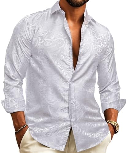 Men’s Paisley Jacquard Shirt – Refined Long-Sleeve Style for Weddings and Evening Wear