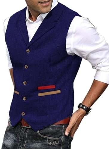 Chaleco de tweed texturizado para hombre con solapas con muesca - Chaleco vintage con botones delanteros para bodas y un estilo elegante informal