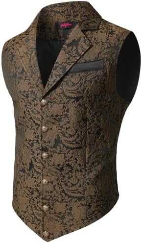 Vestă formală jacquard pentru bărbați - vestă croită ornamentată, cu un singur rând de nasturi și guler cu rever, pentru nunți, petreceri, evenimente de seară, stil steampunk și ținute elegante pentru ocazii speciale