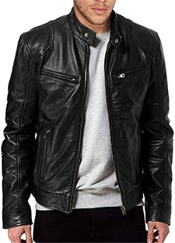 Men’s Slim-Fit Faux-Leather Café Racer Jacket – Vintage Snap-Collar Multi-Zip Motorcycle Layer with Streamlined Panel Detailing for Autumn Weekend Travel Casual Evenings Streetwear and Everyday City Styling