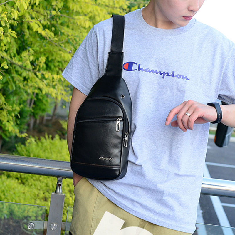 Sling-Tasche aus PU-Kunstleder für Herren – Kompakte Crossbody-Brusttasche mit verstellbarem Riemen und Reißverschlusstaschen