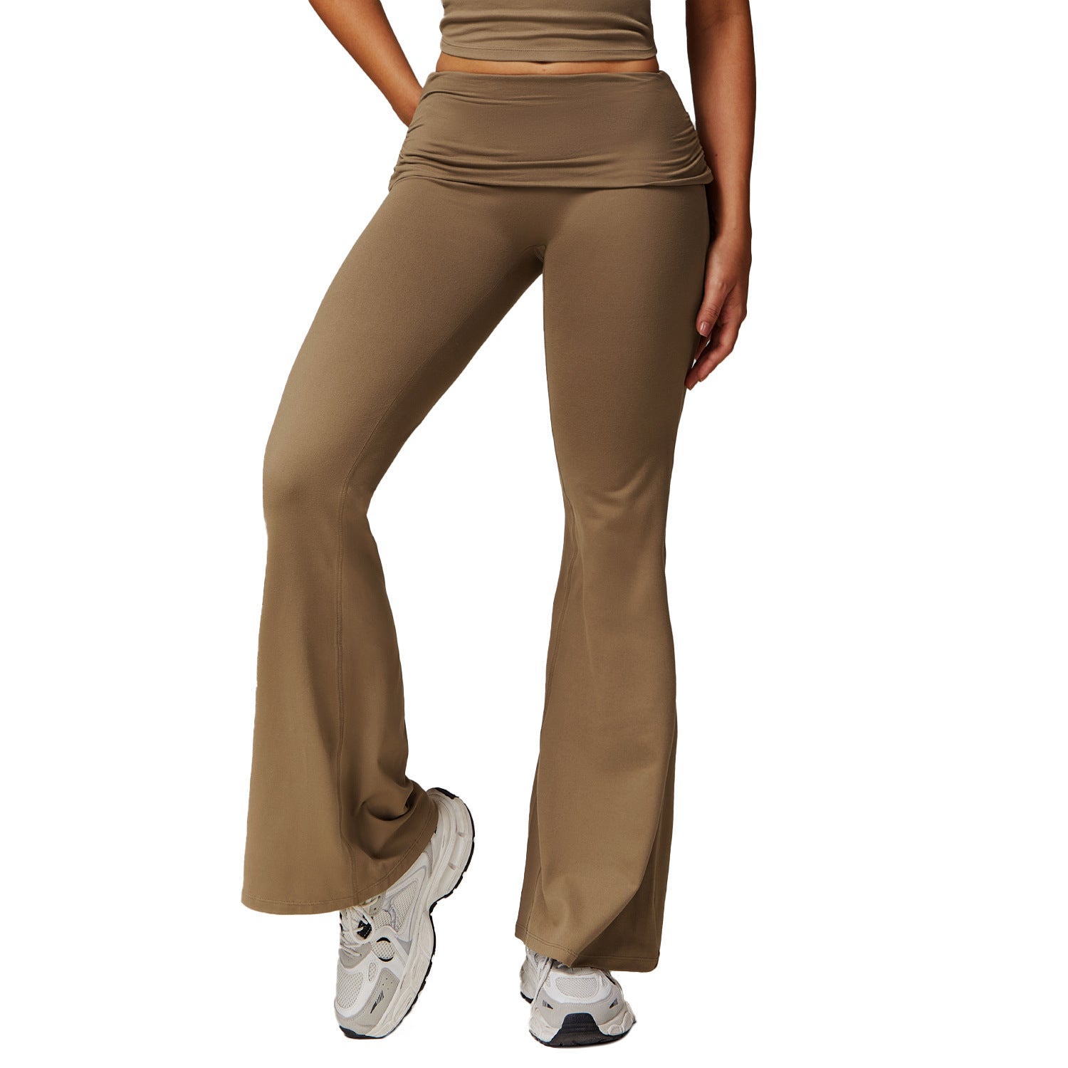 Pantaloni de yoga pentru femei cu talie pliabilă, croială lejeră și evazată, confortabili pentru relaxare