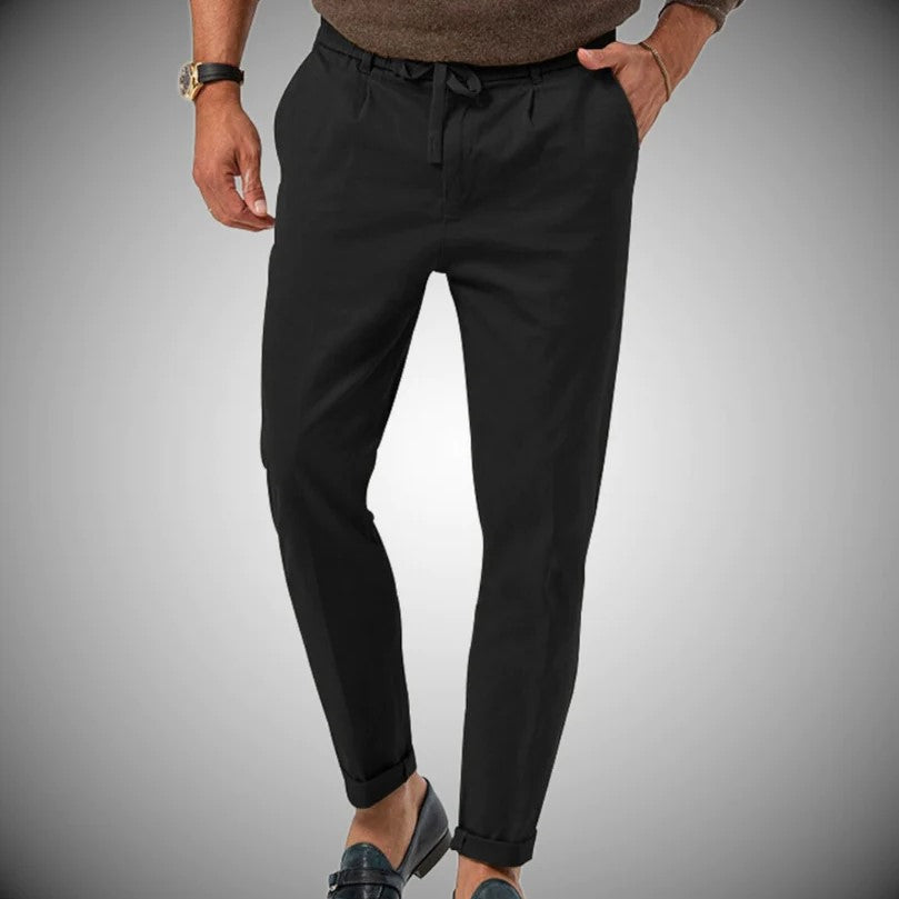 Men’s Tapered Linen Trousers – Drawstring Smart-Casual Pants for Warm-Weather Wear