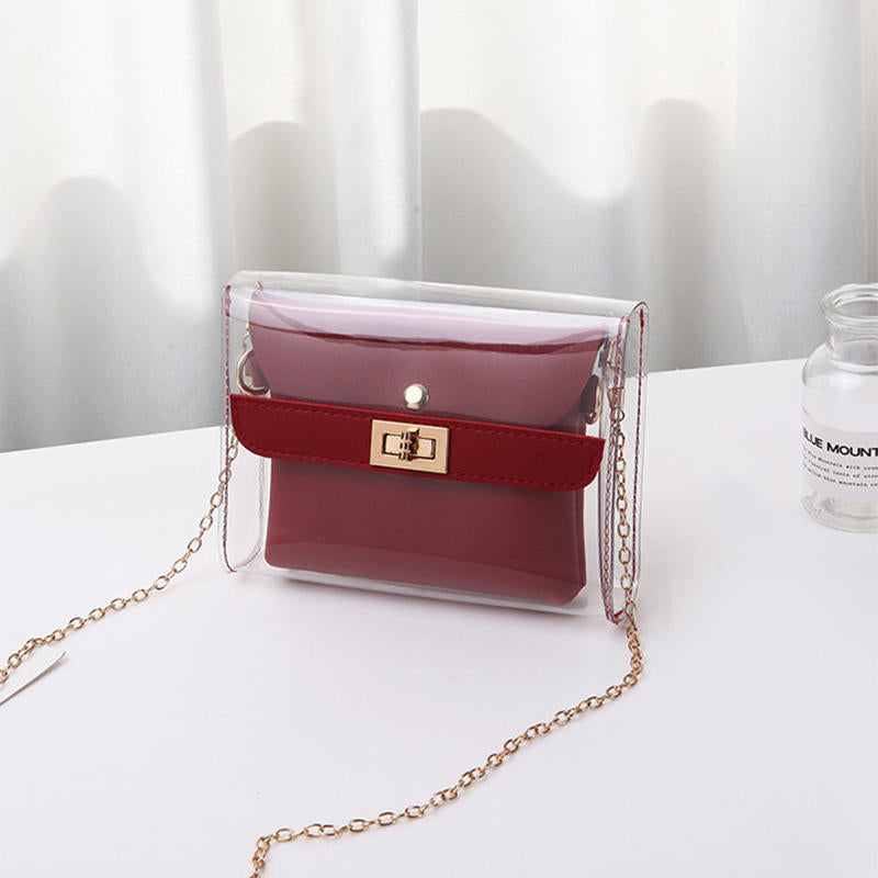 Women’s Clear PVC Crossbody Bag Set – Two-Piece Satchel Design with Detachable Chain Strap
