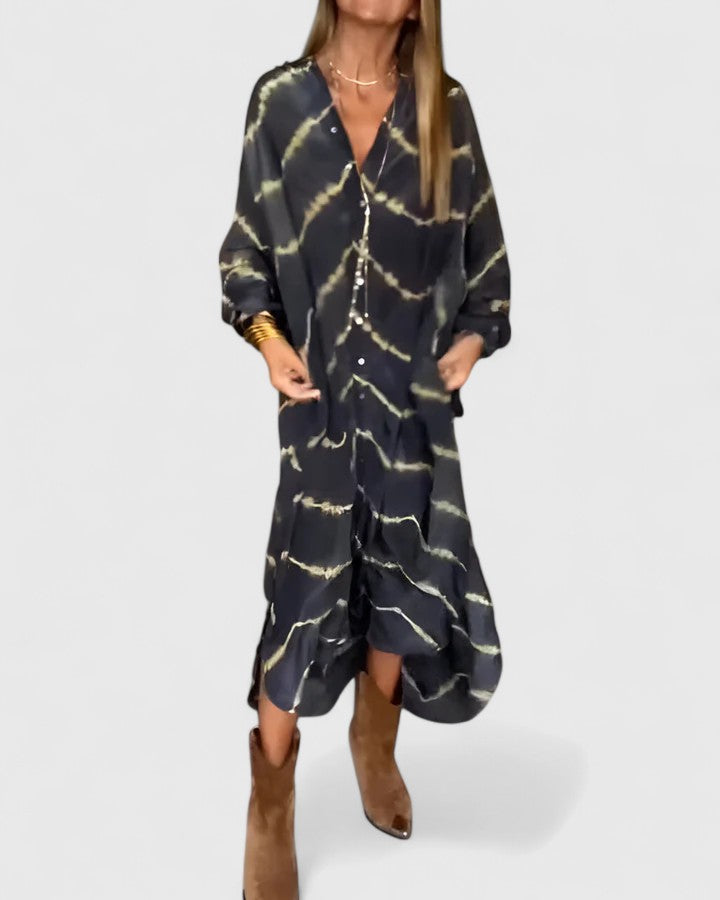Women’s Printed Shirt Dress – Relaxed Button-Front Midi for Summer Holidays and Weekends