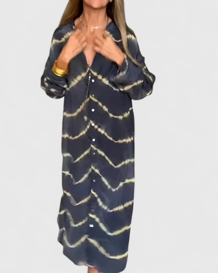 Women’s Printed Shirt Dress – Relaxed Button-Front Midi for Summer Holidays and Weekends