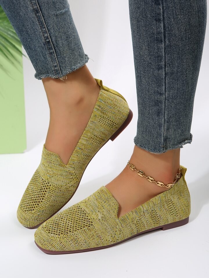 Gestrickte Loafer-Ballerinas für Damen mit eckiger Spitze – Schlupfschuhe mit Lochmuster für den gepflegten Freizeitlook