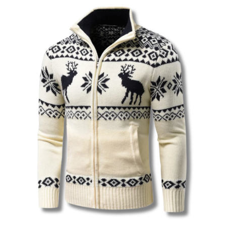 Men’s Jacquard Full-Zip Knitted Winter Sweater – Warm Stand-Collar Layer for Casual Everyday Wear Smart Outfits and Cold-Weather Seasonal Styling