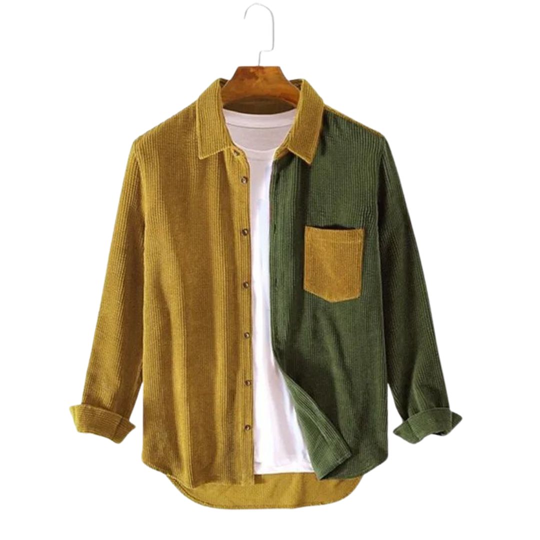 Camisa holgada de pana para hombre con bolsillo en el pecho – Prenda informal de manga larga para el otoño
