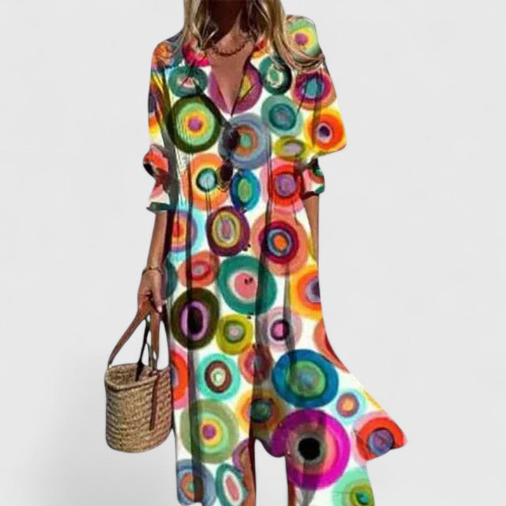 Women’s Printed Button-Front Midi Dress Relaxed Everyday Style