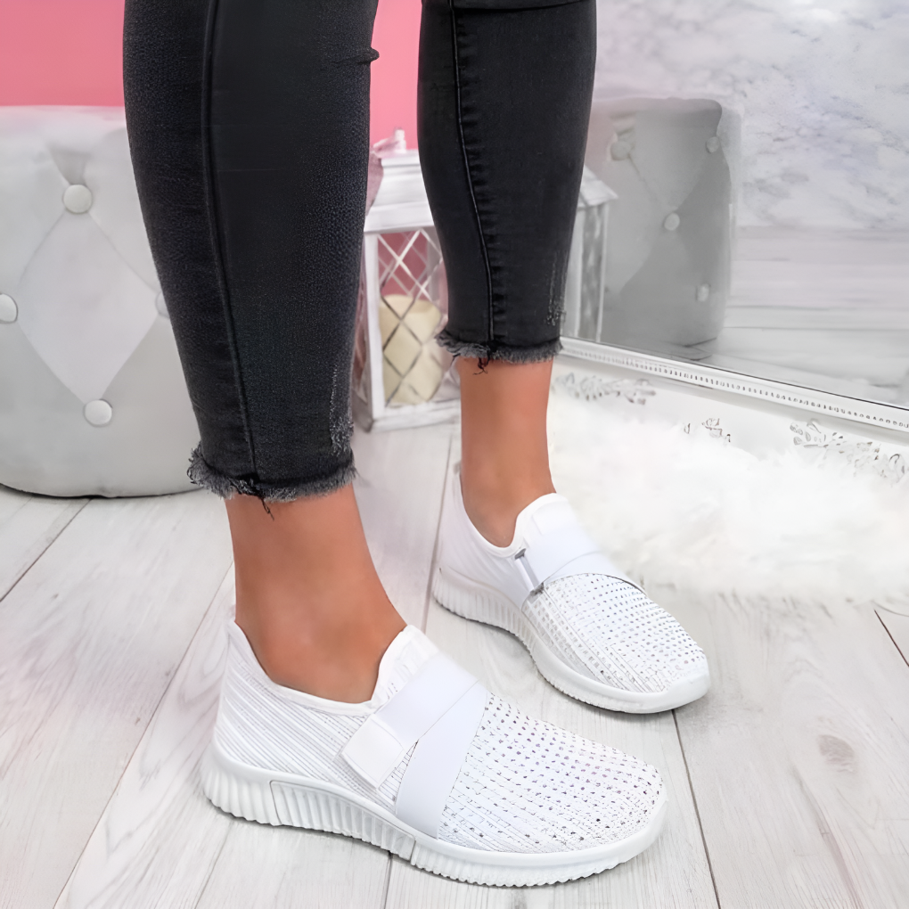 Dámské pletené slip-on tenisky s elastickým páskem, lehké a pohodlné boty