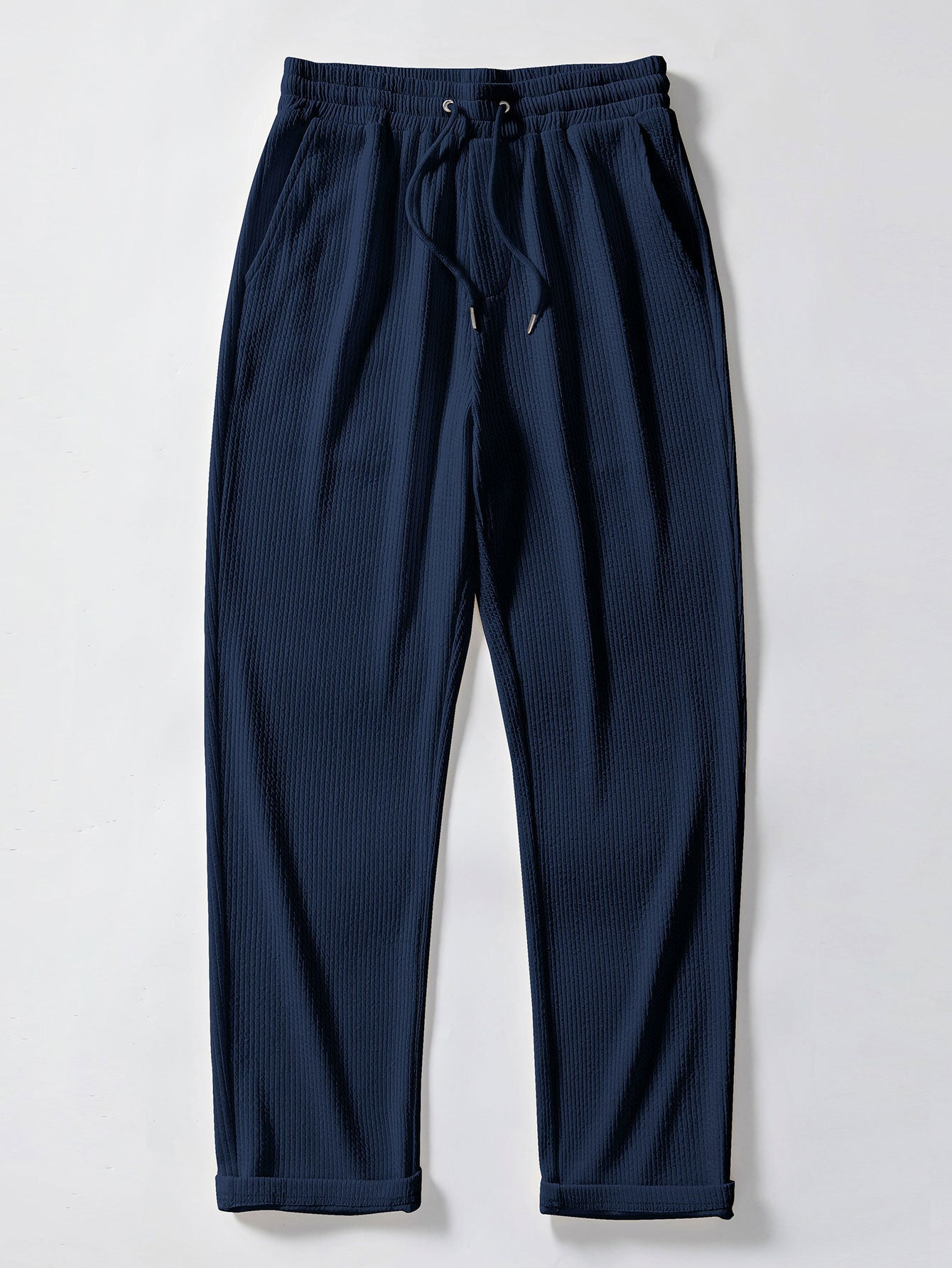 Men’s Stretch Ribbed Shirt and Straight-Leg Trouser Set for Smart Casual Wear