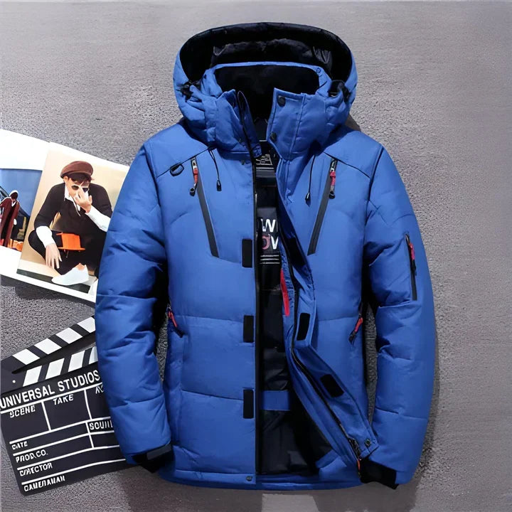 Men’s Hooded Down Winter Jacket – Water-Resistant Multi-Zip Outerwear for Outdoor and Everyday Cold-Weather Wear
