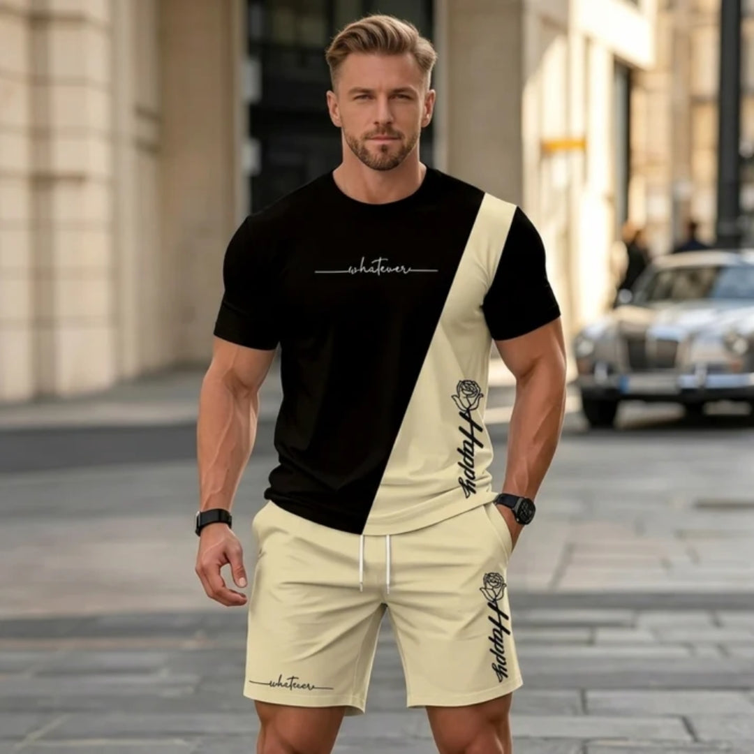 Men’s Two-Piece Summer Set – Short-Sleeve T-Shirt and Drawstring Shorts with Gradient Design