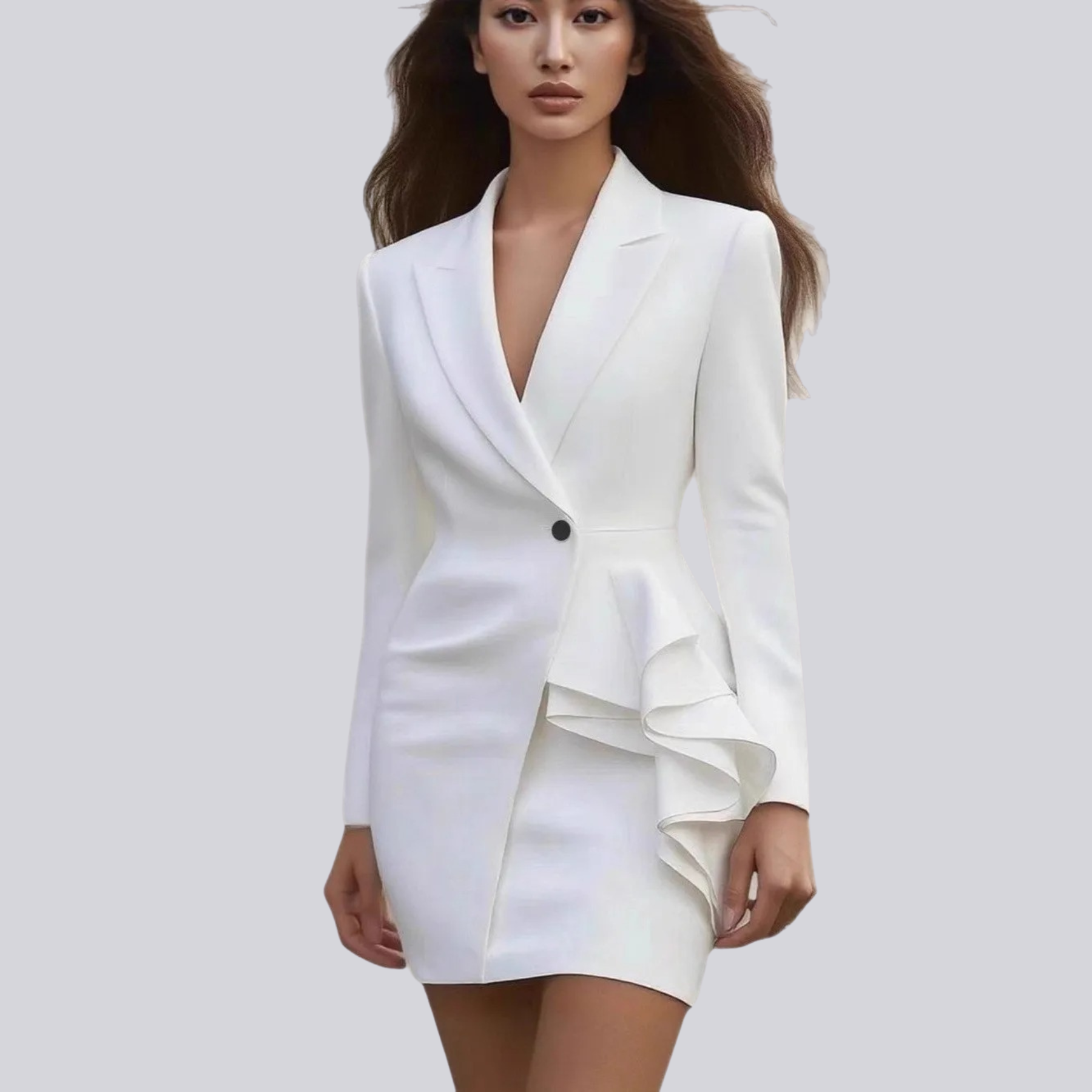Women’s Asymmetric Blazer Mini Dress – Tailored Occasion Style with Draped Detail