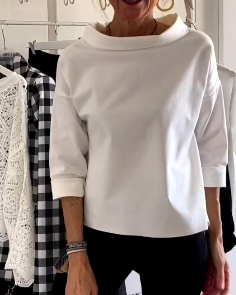 Blouse femme à encolure à revers – Coupe décontractée à manches trois-quarts pour le bureau et le quotidien