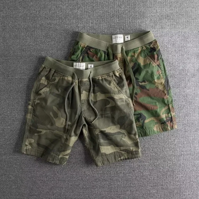 Pantalones cortos de verano para hombre con cintura elástica, cordón y puños, estampados