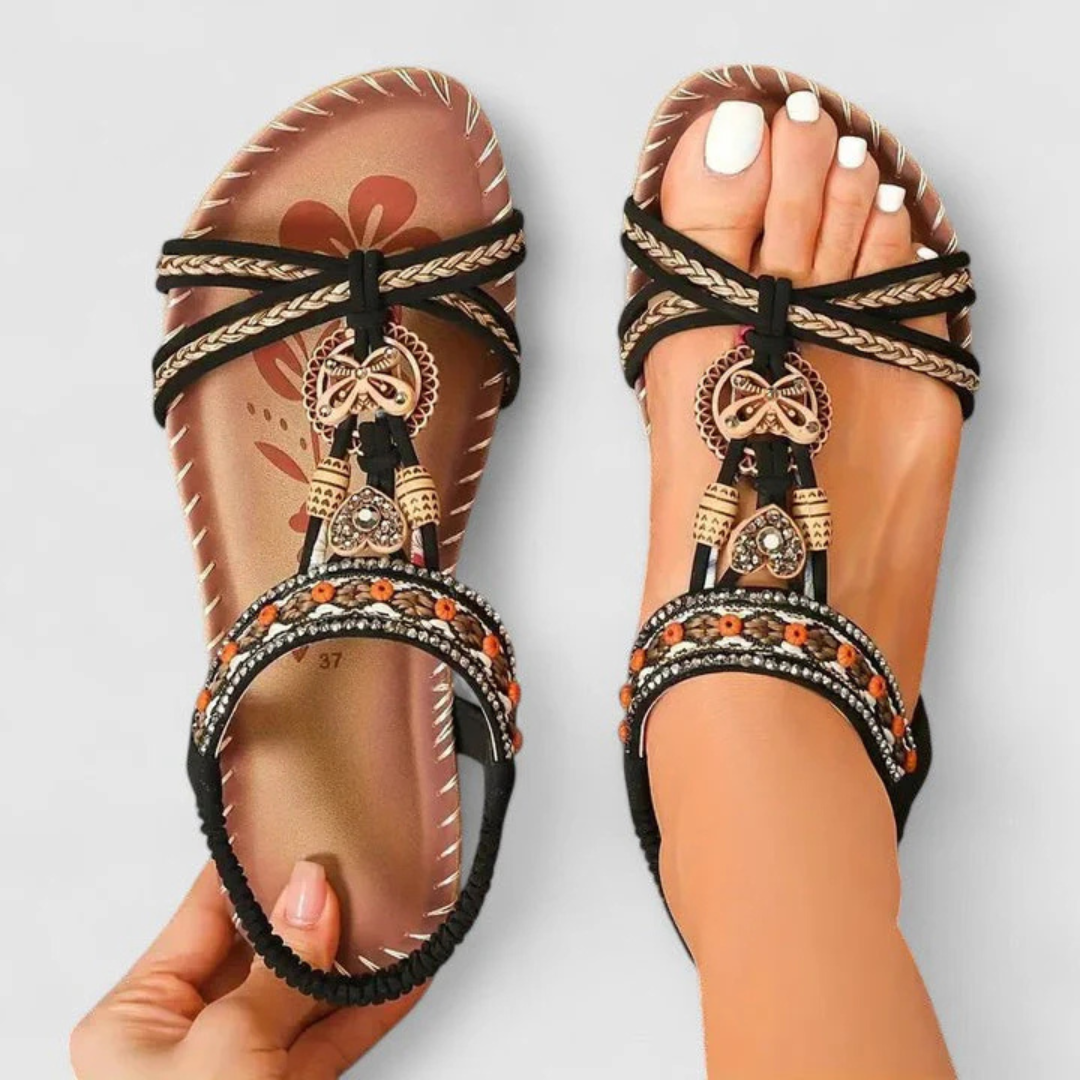 Women’s Embellished Strappy Sandals – Flat Open-Toe Shoes for Summer Wear