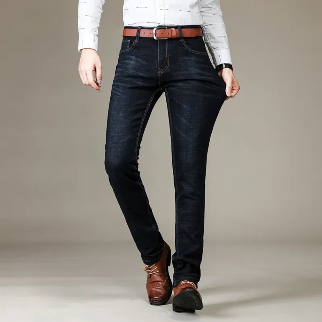 Jean stretch slim pour homme - Pantalon en denim délavé foncé à coupe souple pour tous les jours