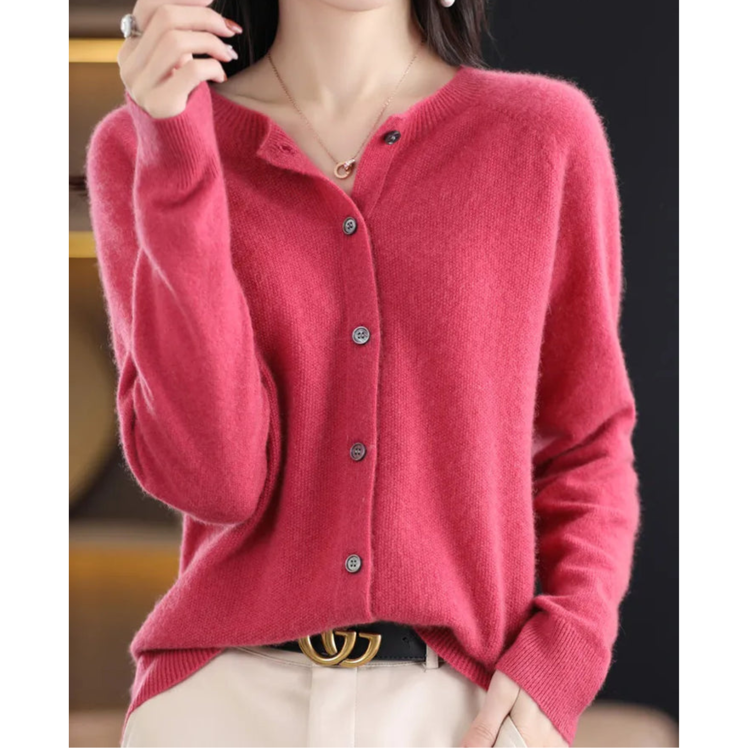 Luxury Merino Wool & Cashmere Cardigan for Women – Elegant O-Neck Winter Knit
