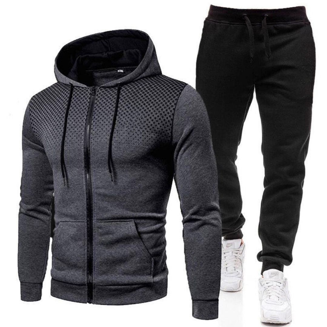 Tuta da uomo con cappuccio a due pezzi - Giacca sportiva con chiusura a zip e pantaloni da jogging con vita elasticizzata