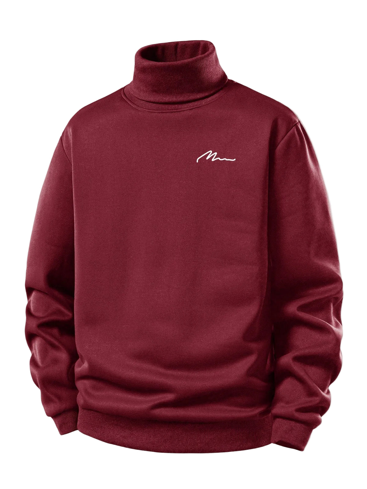 Bluză sport pentru bărbați cu interior căptușit cu fleece pufos, guler înalt rulat și imprimeu minimalist pe piept - croială normală, călduroasă, stil casual, pentru toamnă și iarnă