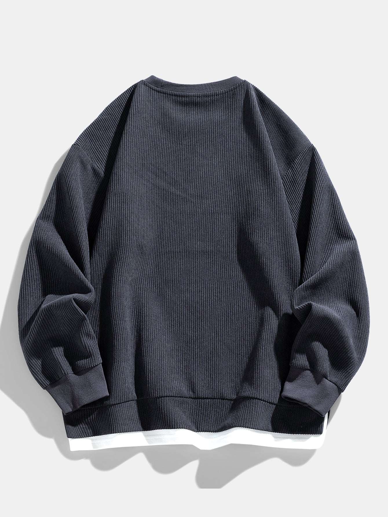 Felpa in velluto a coste da uomo con orlo a strati – Abbigliamento casual con collo rotondo dalla vestibilità comoda per le giornate più fresche