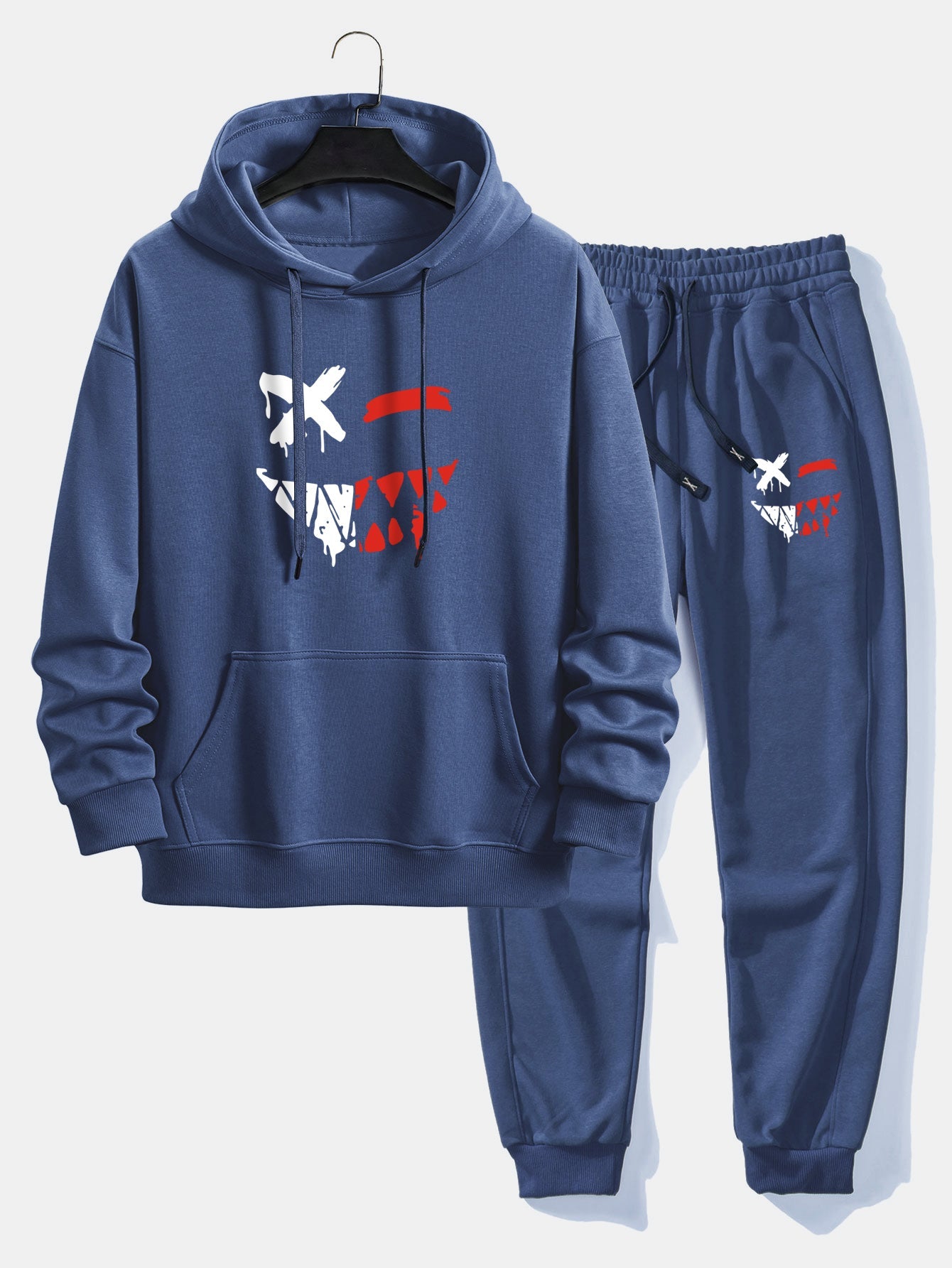 Men’s Casual Two-Piece Tracksuit – Cotton Blend Printed Hoodie with Joggers