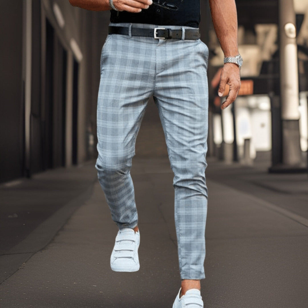 Men’s Plaid Slim-Fit Chinos – Smart Casual Trousers for Everyday Wear