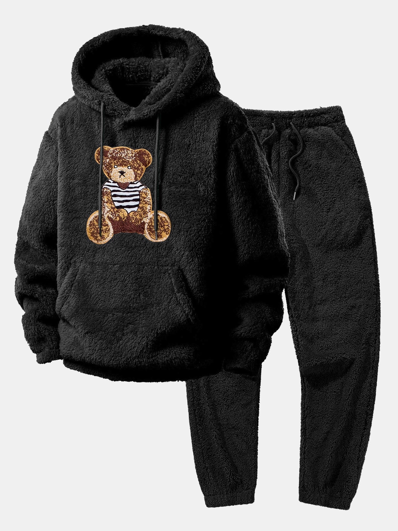 Men’s Plush Teddy Fleece Tracksuit – Relaxed Hoodie and Joggers for Winter Lounging