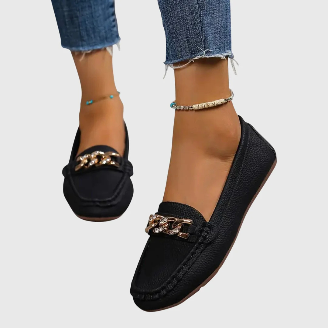 Dames Loafers med Kædedetalje – Slip-On Flats til Daglig og Smart Casual Brug