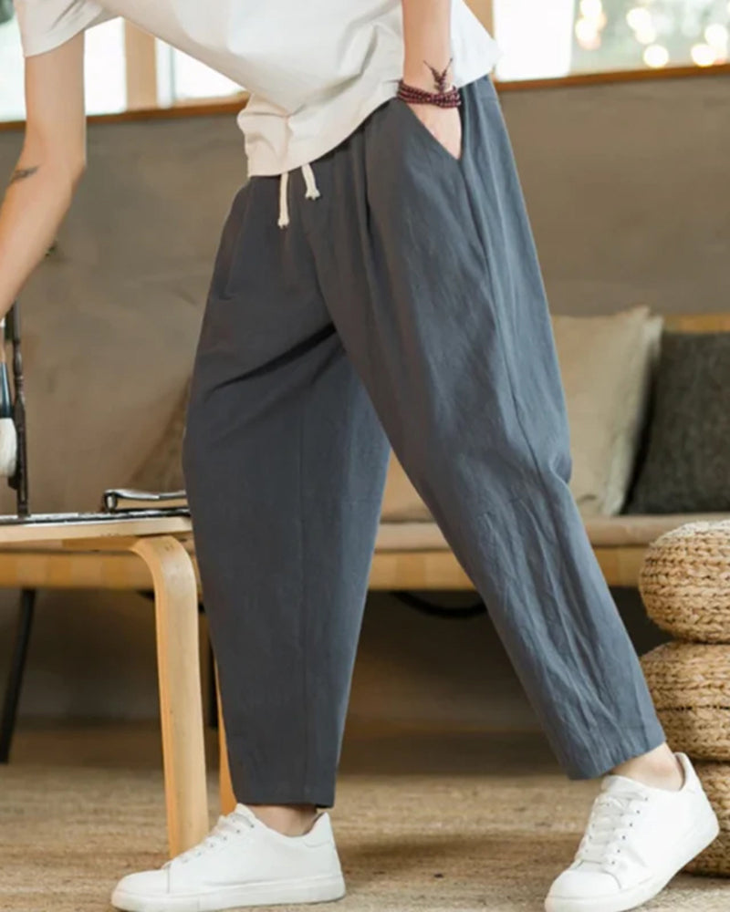Men’s Relaxed Drawstring Tapered Cotton Trousers