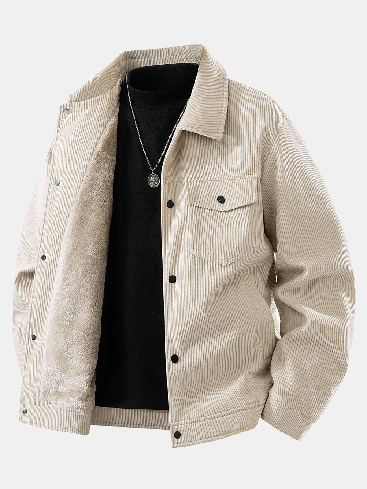 Veste camionneur en velours côtelé pour homme, doublée en polaire teddy, avec poches poitrine – Vêtement d’extérieur décontracté et chaud pour l’hiver