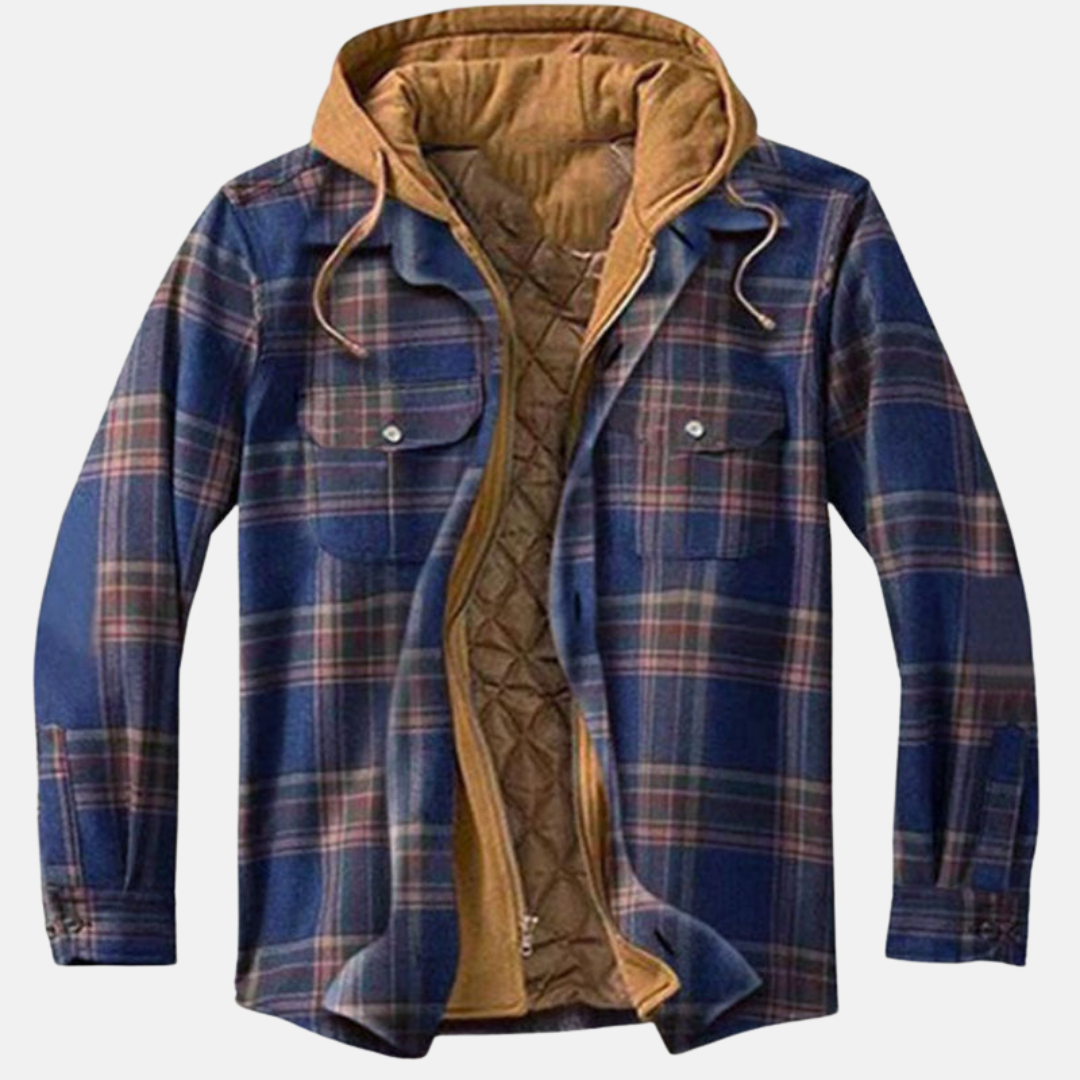 Men’s Warm Hooded Overshirt Jacket – Printed Quilted Layer for Outdoor Wear