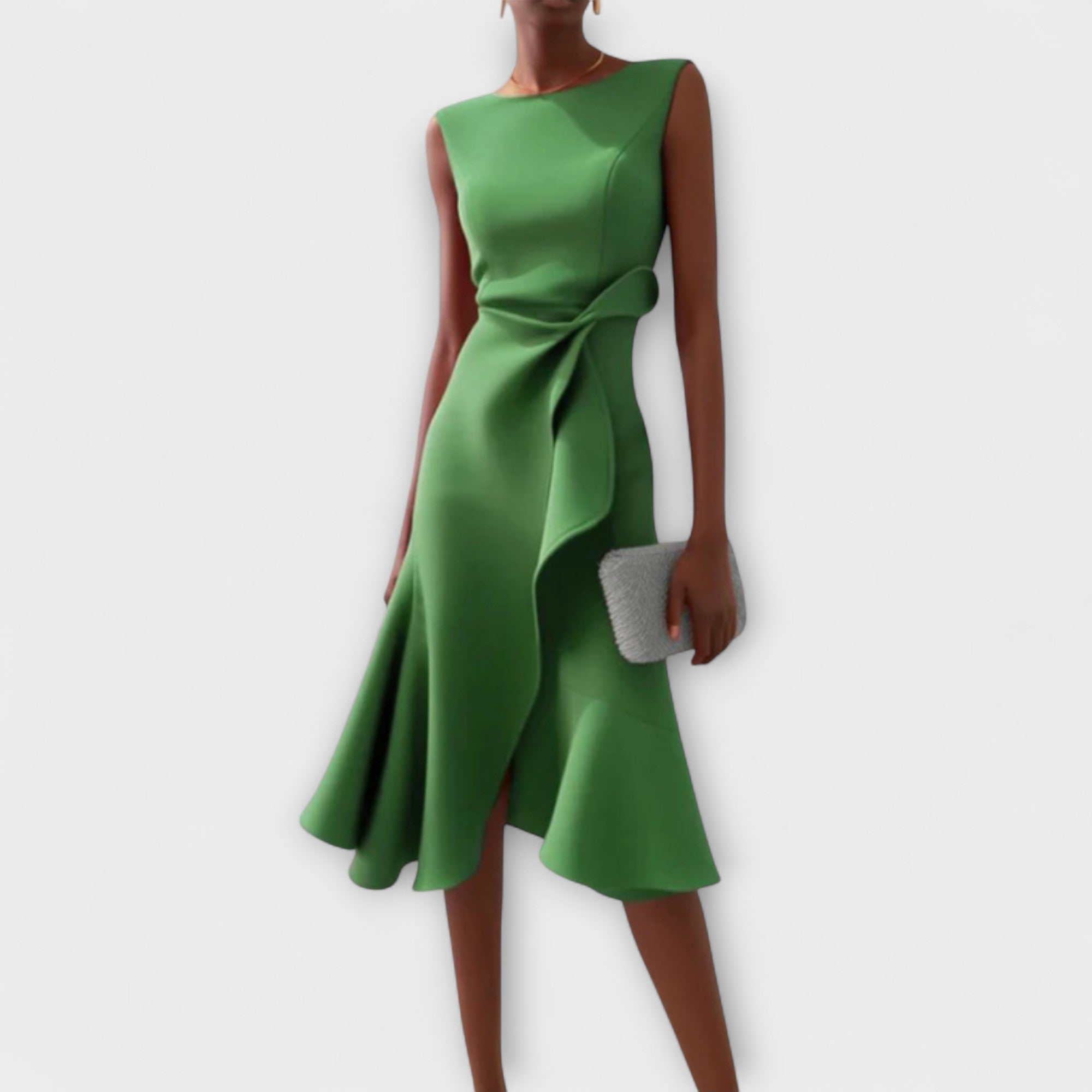 Abito midi senza maniche da donna, stile serale asimmetrico drappeggiato