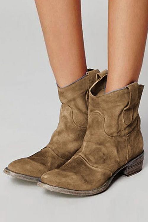 Women’s Suede Western Ankle Boots – Low-Heel Vintage Cowboy Shoes for Autumn Travel Weekend Outings Casual City Wear and Everyday Western Styling
