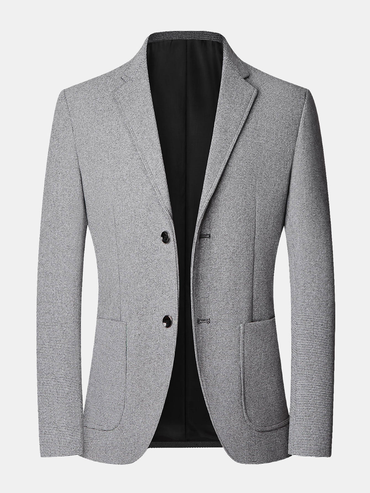 Men’s Fine Check Wool Look Blazer with Notched Lapels – Regular Fit Single-Breasted Jacket for Business and Smart Casual Wear
