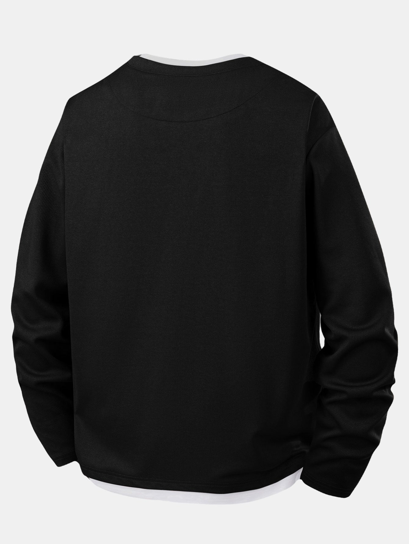 Men’s Layered Notch Neck Long-Sleeve T-Shirt – Relaxed Textured Casual Top