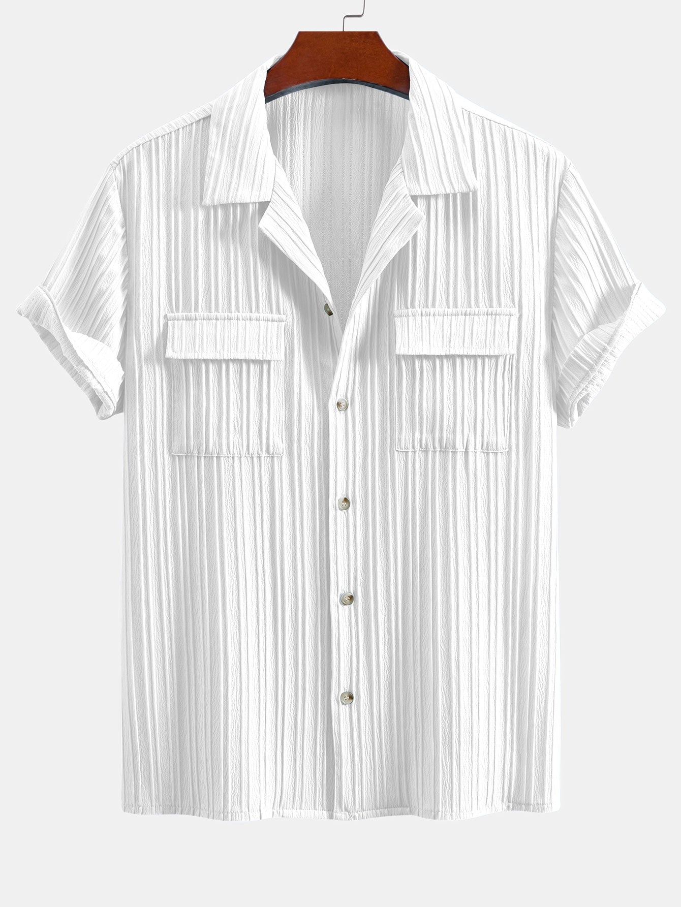 Pánská texturovaná košile s kubánským límcem a kalhoty z lněné směsi v soupravě pro elegantní ležérní letní outfit