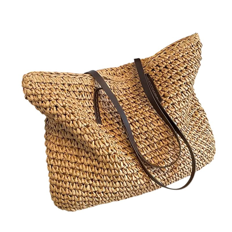 Women’s Woven Beach Tote Bag – Spacious Shoulder Bag for Holidays and Summer Travel