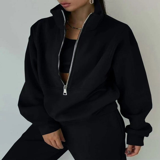 Women’s Half-Zip Sweatshirt and Jogger Set – Relaxed Two-Piece Sporty Style
