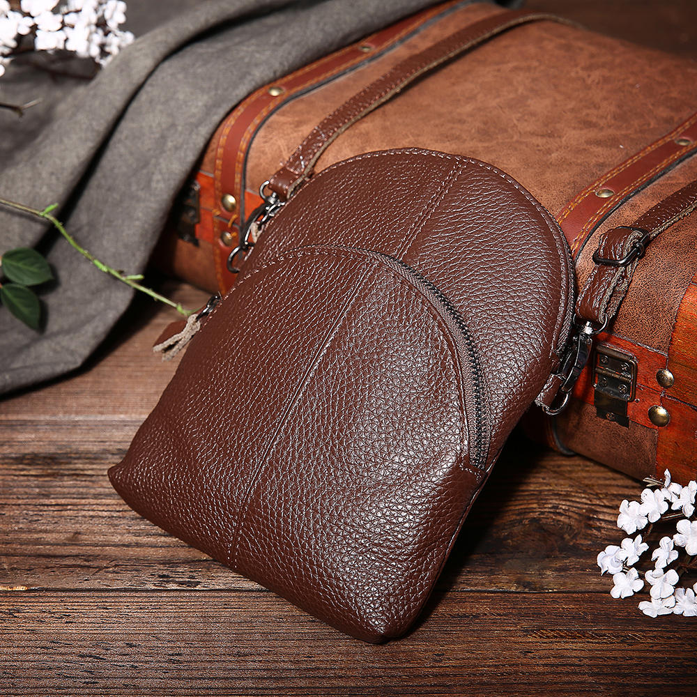 Crossbody-Handytasche aus echtem Leder für Damen – Kompakte Handtasche mit mehreren Taschen und verstellbarem Schulterriemen